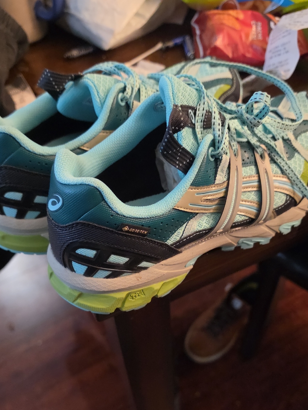 Asics Aqua Blue and Lime Green Women's Trail Running Shoes